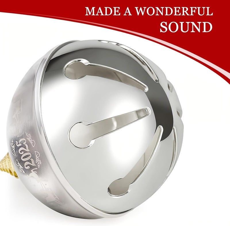 OUMEE 2025 Christmas Bell Ornaments, Sleigh Bell Annual Silver Bell for Christmas Tree Decorations Anniversary Holly Bell Holiday Keepsake - Image 4